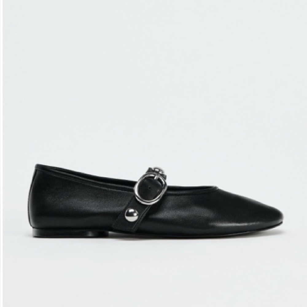 NWT Zara Studded Leather Ballet Flats
